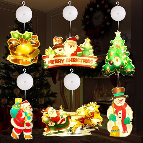 LED Luci Finestra Natale, 6 Pezzi Lampada a Ventosa per Natale, Lampadario a LED Natalizio a Sospensione Con Ventose, LED Luci Finestra Ventosa Natale, Luminarie Natalizie per Natale, Festival, Feste