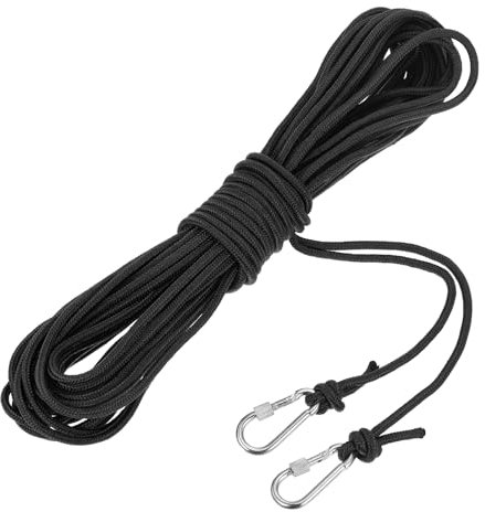 sourcing map 20m Hollow Braided Polypropylene Anchor Rope with Hook, 6mm Nylon Floating Line for Marine Pool Life Boat Anchor Rope, Black