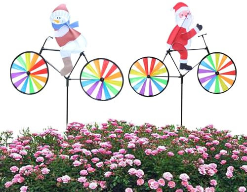 Bikes Wind Spinner, 2Pcs Christmas Pinwheels, Christmas Windmill Santa Bikes, Spinner Whirligig Yard Garden Decor, Colorful Outdoor Wind Spinner for Lawn Courtyard Garden Decoration