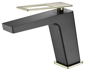 GALYON Imex Robinet mitigeur lavabo Série Suède Robinet en laiton finition noir mat avec compléments en or brillant, cartouche céramique de Ø26 mm Top et flexibles de 3/8, design moderne et