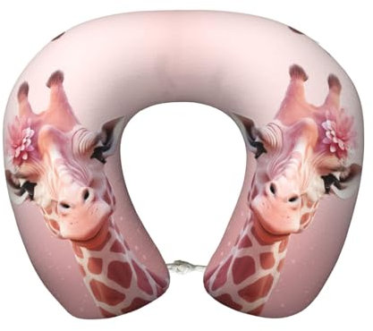 STVYUKL Rosa Giraffe Reisekissen Nackenstütze Weich Bequem Memory Foam Reise Nackenkissen U-förmiges Schlafkissen Reisezubehör für Flugzeug Auto und Büro