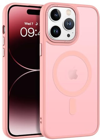 DUEDUE Cover Magnetica per iPhone 14 Pro Max 6.7[Compatibile con MagSafe], Custodia Opaca per iPhone 14 Pro Max Case con Pulsante metallico Ultra-Sottile TPU Silicone Anti-Scivolo, Rosa