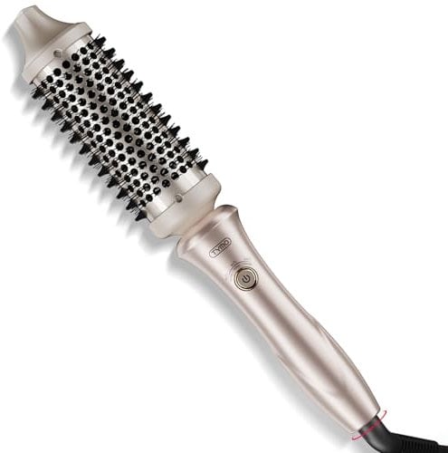 TYMO Thermal Brush Heated Round Curling Brush - STYLUX 1.7 Inch Blowout Volumizer with Flexi-Fit Tech for Hair Styling, Curling Styler Tool, Hair Straightener and Curler 2 in 1, Dual Voltage, Gold
