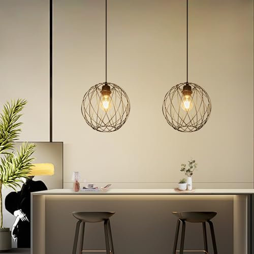 Glitzerlife Hängelampe Schwarz Pendellampe Industrie - 2ER Pendelleuchte Vintage E27 Hängeleuchte 1 Flammig Retro Esstischlampe Rund Küchenlampe Schlafzimmer Ohne Leuchtmittel Ø 25cm × 24cm
