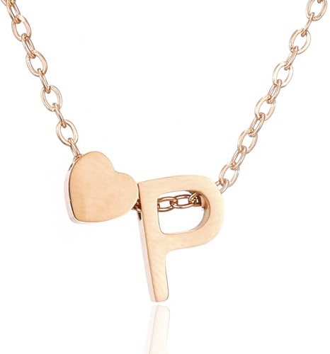 AFSTALR Gold Silver Rose Gold Initial Necklace for Women Stainless Steel A-Z Letter Name Necklace with Tiny Heart Pendant Personalised Necklaces Jewellery Birthday Gifts for Women Girls