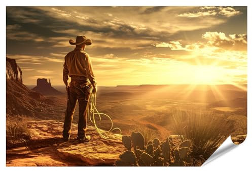 islandburner XXL Bild Poster Cowboy im Sonnenuntergang des Monument Valley für Wohnzimmer Western-Fans Reisebüro Premium Bilder Fotodruck
