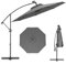 COSTWAY Sombrilla Terraza Exterior 3x3, Parasol Excentrico con 32 Luces LED Solar, Base Cruzada, Ajuste de Inclinación y Manivela, Rotación de 360°, Sombriila Jardin Terraza Balcón Patio (gris)