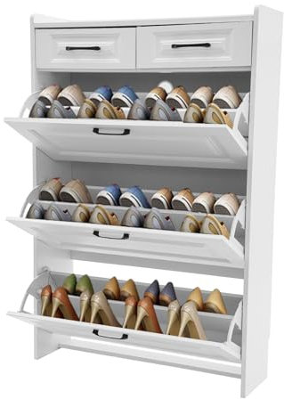 GAOUSD Mobile scarpiera mobile portaoggetti armadio a dondolo con 3 cassetti inclinabili e maniglie, scaffale rimovibile, per ingresso, gabbia per scale, soggiorno, corridoio