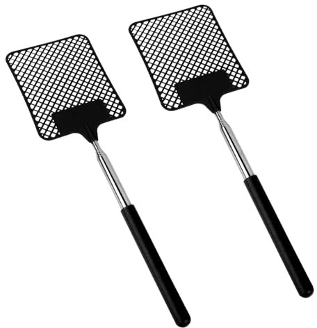 2 Stück Fliegenklatsche Ausziehbar, Fliegenklatsche Stabil, Edelstahl Metall Fly Swatter, Quadrat Fliegenklatschen, für Verwendet, Um Fliegen, Wespen, Mücken Und Andere Insekten Abzuwehren