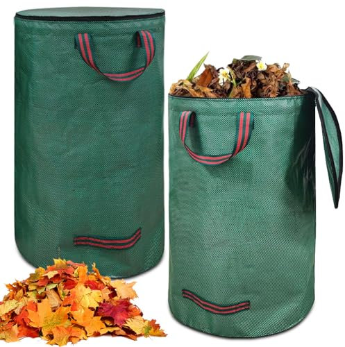 Gartenabfallsack Mit Deckel Und Griffen Wasserdicht Faltbar Wiederverwendbar Für Gras Laub Hecke Und Grünschnitt Stabiler Selbststehender Gartensack Ideal Für Gartenabfälle Und Laubsammeln (120L x 2)