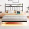 JELUTE Double Size Floating Bed Frame with LED Lights Storage Headboard and Charging Station, Heavy Duty Metal Platform Double Bed Frame, No Box Spring Needed, Noise Free, Black