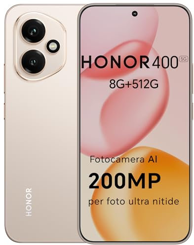 HONOR 400 Smartphone 5G Dual SIM NFC, 8GB/512GB, 200MP con AI fotografica, 6.55 pollici AMOLED Eye-Care Display 5000nit, 5300 mAh, Snapdragon 7 Gen 3, Android 15, Desert Gold, [Versione italiana]