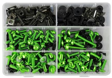 TYSMYXGS Motorradschrauben Für S1000RR (2009–2021), 253-teiliges Verkleidungsschrauben-Set, Befestigungsclips, Schrauben, Windschutzscheibenmuttern Motorrad-Verkleidungsschrauben-Set(GRÜN)
