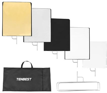 TENBEST Photography Light Reflector Flag Kit, 35x47inches/90x120cm, 4-in-1 Gold/Silver/Black/White Diffuser and Translucent Diffuser, Foldable Stainless Steel Frame