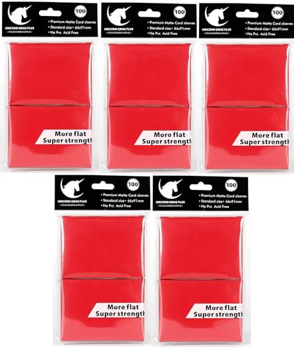 500 (RED) Trading Card Sleeves - Unicorn - Perfect Fit - Compatible with Magic The Gathering, Yugioh, Flesh and Blood, One Piece, Baseball, Football!