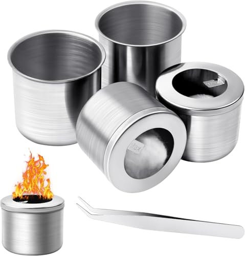 Lot de 4 brûleurs à éthanol avec 4 fibres de verre pour cheminée de table universelle, chambre de combustion pour balcon, terrasse