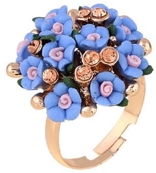 Clay Flower Statement Ring für Frauen Mädchen Bridals Gold plattiert ordnungsgemäß erweiterbarer Strass bunte Cherry Daisy Cluster Open Wrap Finger Ringe Komfort Fit Schöne Hochzeit Verlobungsfeier