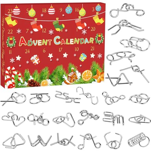 JEDWKFA Adventskalender 2025 Puzzle, Adventskalender Knobelspiele für Kinder & Erwachsene, Freischaltbare Puzzlespielzeuge, 24 Metallpuzzle, für Jungen Mädchen Teenager
