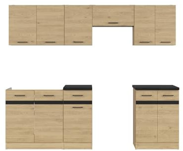BLACK RED WHITE Küchenzeile Junona Line 240 cm Bernstein Eiche mit Arbeitsplatte