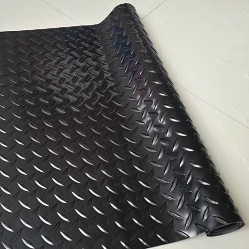 WJYWX PVC-Garagenbodenmatte, 1,6 Mm Dick, Vinyl-Garagenbodenbelag In Riffelblechoptik, Leicht Zu Reinigen, Für Unter Das Auto, Garagenparkmatten(Black(1.6mm),1x1m)