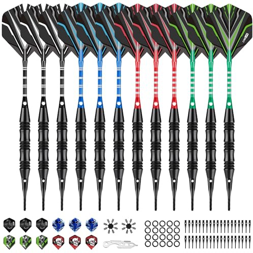 CyeeLife Dartpfeile mit kunststoffspitze, 12 Stück Soft Darts Pfeile Set, 20 Gramm Profi Softdarts dartpfeil für elektronische dartscheibe