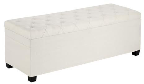 VEVOR Banc de rangement en lin, coffre de rangement rembourré avec poches latérales, banquette rabattable avec cadre en métal, pouf de bout de lit, pour salon, chambre à coucher, entrée, bureau, beige