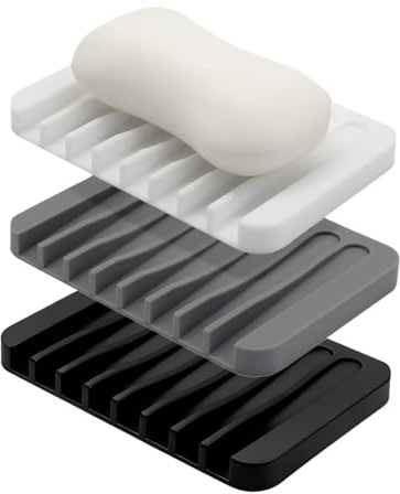 Seifenablage Silikon 3er Pack, Seifenschale mit Ablauf, Antirutsch Seifenhalter für Dusche, Bad & Küche, Flexibel Seifenunterlage hält Seife Trocken, Leicht zu Reinigen