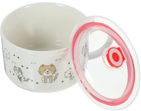 Hemobllo Bol à Ramen avec Anse Design Chat Kawaii Bol Bento Fraîcheur Anti-fuite pour École Bureau Picnic