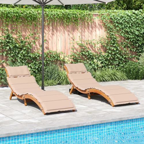 Mokuyary Juego de 2 tumbonas de madera maciza de acacia, para jardín, balcón, terraza, camping, playa, piscina