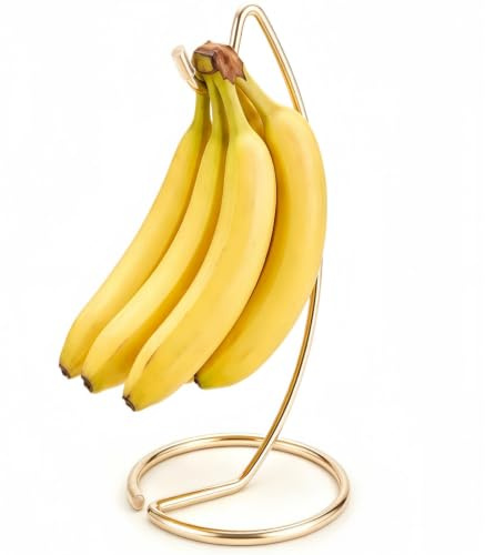 Banana Holder Stand, Thicken Banana Hanger Hook, Fruit Basket Fruit Bowl | Banana Tree, Fruit Stand for Kitchen Counter, Keep Bananas Fresh and Naturally ripened (280g) (Gold)