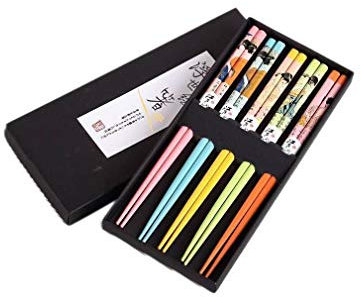 Lachineuse - Coffret Baguettes Chinoises Colorées Geisha - 5 Paires de Baguettes en Bois - Ambiance Japon - Sushi, Ramen, Nouilles & Riz - Décoration Zen - Cadeau Cuisine Asiatique Japonaise