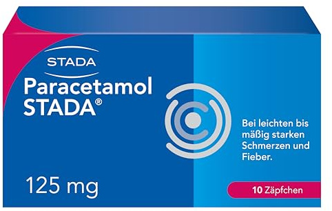 STADA Paracetamol 125 mg Zäpfchen gegen Schmerzen und Fieber, 10 St | Apothekenpflichtig, Wirkstoff Paracetamol, Zäpfchen, 10 Stück, Fiebersenkend, PZN 03798429