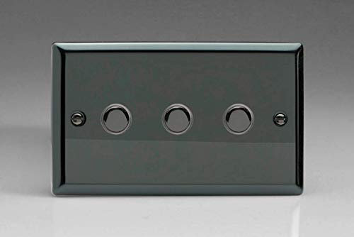 Varilight Classic iridium Black, 3 Gang (Triple) 1 or 2 way 6 Amp Push-on Push-off Switch (impulse) with iridium Black Switch Button