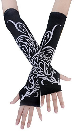 JISEN Women Punk Winter Arm Warmer Knitted Stretchy Soft Fingerless Gloves A-Phoenix