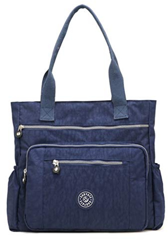 Fueerton Women's Casual Multi-Pocket Waterproof Nylon Top-Handle Shoulder Travel Handbags, (Deep Blue), 38cm * 12cm* 38cm