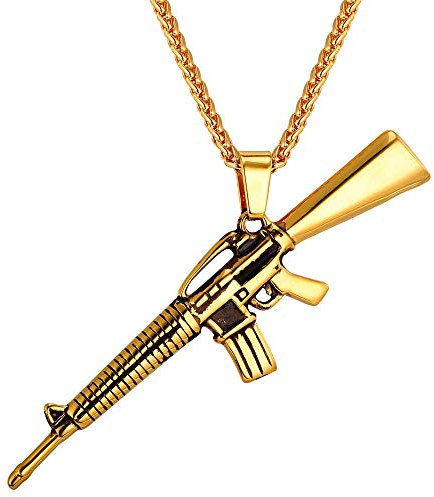 U7 Maschinengewehr M16 Anhänger Halskette 18k vergoldet Coole Armee Gewehr Form 60cm/3mm Weizenkette Männer Jungen Hip Hop Modeschmuck für Geburtstag