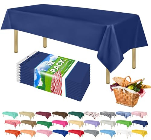 ZIMPLEWARE Navy Blue Standard Disposable Plastic Party Tablecloth [12-Pack] 54 x 108” Rectangle Table Cover For Indoor & Outdoor Use