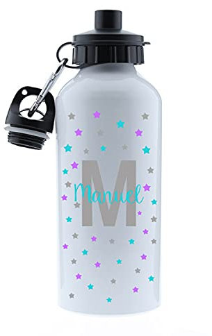 Kembilove Botella de agua Niños Personalizada con Nombre – Cantimplora Infantil Acero Inoxidable – Regalos Infantiles Personalizados – Botellas Térmicas de 500 ml – Diseño Estrellas