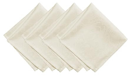 Elrene Caiden Elegance Damast Stoffservietten, 4 Stück, Polyester, elfenbeinfarben, 17 x 17 (Set of 4), 4
