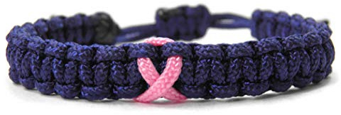 HanseCharms-Paracord Armband Verstellbar-Brustkrebs Bewusstsein-Rosa Schleife-Ribbon-Breast Cancer Awareness Armband-Midnightblue