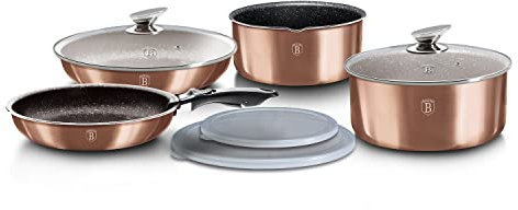 Berlinger Haus Metallic Line- Rose Gold Edition 9 Pieces Cookware Set, BH/6147 Rose Gold Stainless Steel 18/8