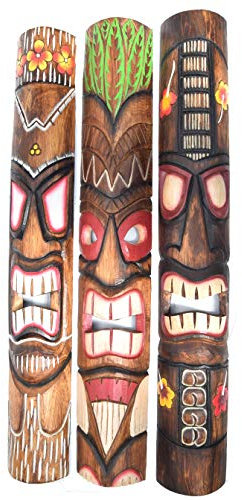 Interlifestyle 3 Tiki Wandmasken im Hawaii Look aus Holz in 100cm Länge Wandmaske 3er Set