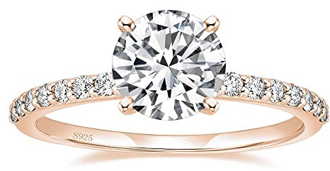 EAMTI Bague de fiançailles en argent sterling 925 avec solitaire rond de 1,25 carat et oxyde de zirconium Taille 3-13, Argent sterling, or rose, Zircone cubique