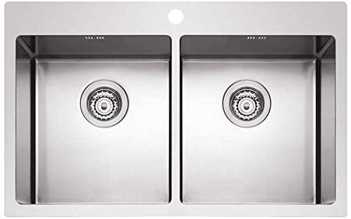 Fregadero cocina Plados SR7520 de acero inoxidable satinado con dos bañeras para instalación Filotop