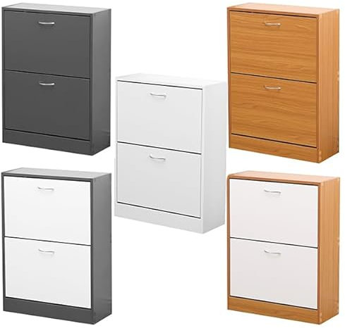 AVC Designs 2 Drawer White Grey Pine Shoe Storage Cabinet Footwear Rack Unit (White)