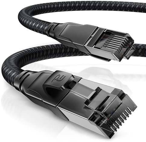 CSL - CAT8.1 Netzwerkkabel 40 Gbits - 0,25m - Baumwollmantel - Black Series - LAN Kabel Patchkabel RJ45 - CAT8 Gigabit Ethernet Cable - 40000 Mbits - S/FTP PIMF Schirmung - kompatibel zu CAT6 CAT7