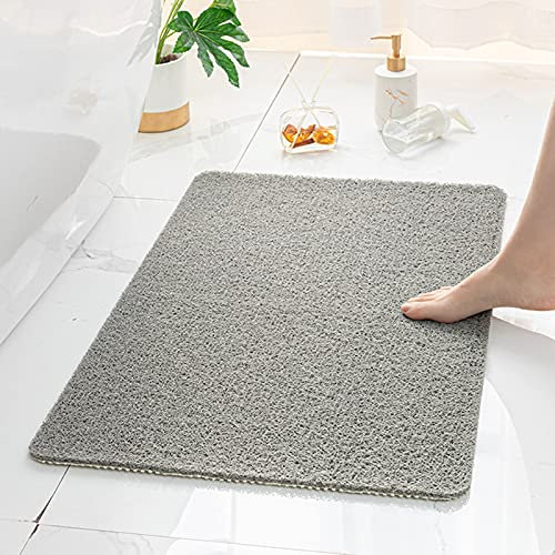 YUNFU Luffa Duschmatte, rutschfeste Badewannenmatte für Badezimmer, Weiche Duschkabinenmatten mit Ablauf, PVC Badeteppiche für Nassbereiche (Grau, 60x90cm)
