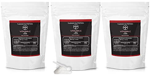 Vitamin C Pulver 500g (3er Pack) - Vegan 1000mg pro Portion - Jede Dosierschaufel mit 1000 mg an Hochdosiertes Pure Vit C Ascorbinsäure Pulver Für Pool & Getränk in Großem 500 g XXL Familienpack