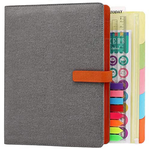 HXRTANGS B5 Ruled Notebook PU Padded Cover, 9-Ring Binder Journal Personal Organizer Planner with Pen Holder & Magnetic Closure, 80 Sheets / 160 Pages, for Office School Travel Use, Light Grey