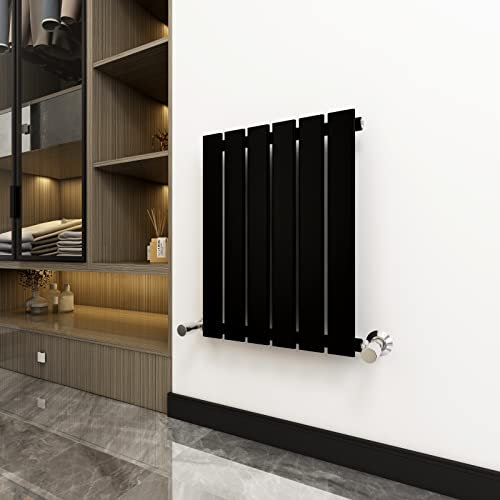 Radiator Horizontal Vertical Designer Flat Panel Central Heating Radiator 600mm Height (600x408mm Single, Black)